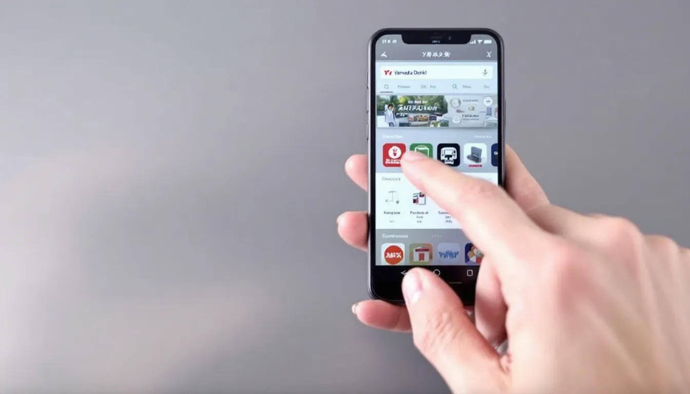 スマートフォンでヤマダ電機アプリを操作している手が映っており、画面にはギフトカードの購入や商品券に関する情報が表示されています。手元には、ヤマダ電機のギフトカードをお得に購入するための操作が行われている様子が伺えます。